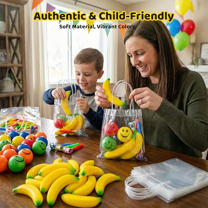 LovesTown 30PCS Banana Stress Toys, Squeeze Toys Mini Stretchy Fidget Balls Banana Stress Balls for Relief Kids Adults Party Favors