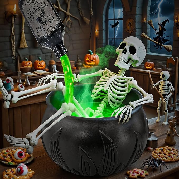 Halloween Decorations Indoor, Black Plastic witches cauldron, Cauldron Halloween Decor - DIY Floating Potion Set with Magic Floating Potion Bottles and Diffuser, Decoration for Spooky Vintage