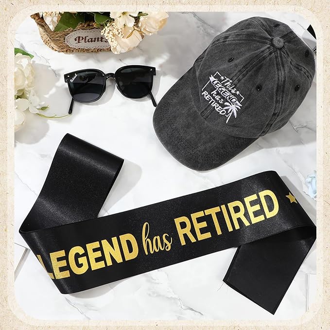 JaGely 3 Pcs Retirement Gifts for Men Retirement Party Accessories Retirement Sash Retirement Hat Retired Sunglasses for Men
