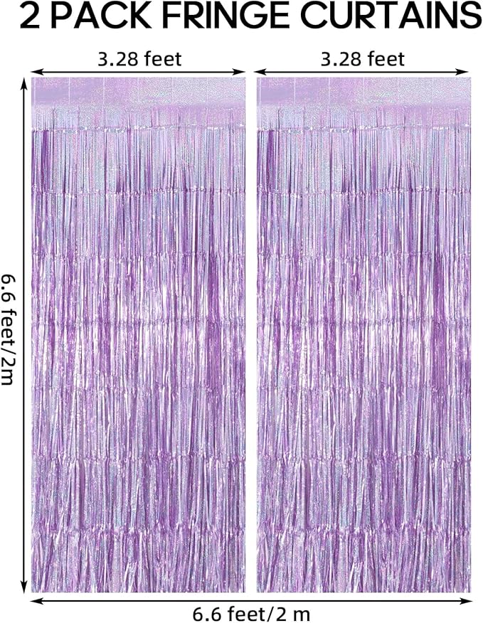 2 Pack Fringe Curtains Backdrops, Foil Fringe Curtains, Door Streamers for Birthday Wedding Bridal Shower Holiday Graduation Party Decorations, Photo Booth Backdrops, Glitter Light Purple