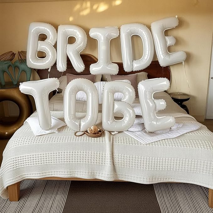 40 Inch White BRIDE TO BE Bachelorette Balloons, Big Foil Balloons Bridal Shower Party Decorations, Large BRIDE TO BE Mylar Balloon Letter Banner for Engagement Sign Wedding Hen Party Decor