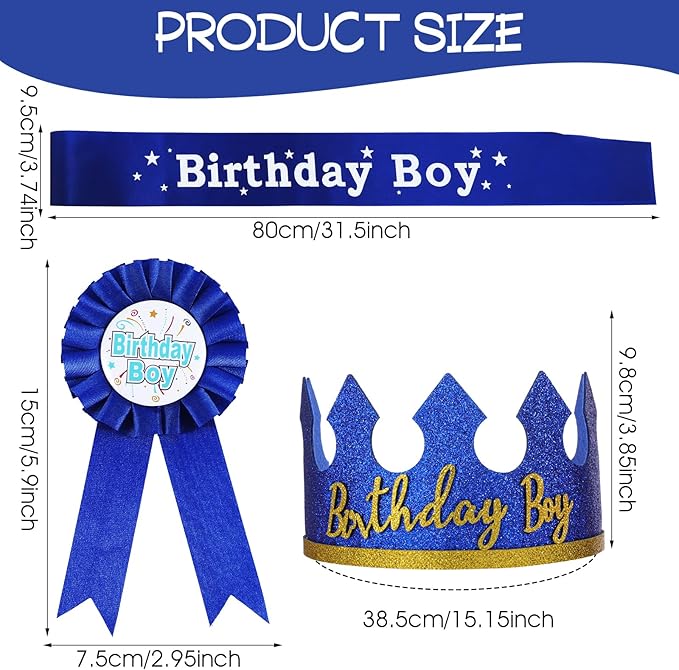 Birthday Boy Crown Party Set Birthday Boy Hat King Crown Party Dress-Up Accessory Supplies for BirthdayParty Decoration