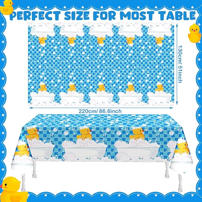 Oudain 3 Pcs Plastic Yellow Duck Tablecloth Disposable Cute Bubble Rubber Yellow Ducky Table Cover for Birthday Party Decorations Supplies, 51 x 86.6 Inch