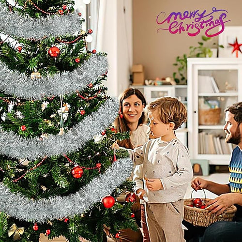 100Ft Christmas Garland - Xmas Tree Decorations, Christmas Tinsel Decorations for Indoor&Outdoor Home Decor, Christmas Metallic Twist Garland Ceiling Hanging Decorations for New Year(Silvery)