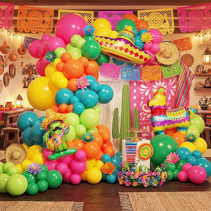 Mexican Fiesta Balloon Arch Kit,Cinco De Mayo Fiesta Party Decorations,Giant Llama Cactus Foil Balloons Rainbow Balloon Arch Kit for Mexican Carnival Birthday Party Decoration Tropical Decor
