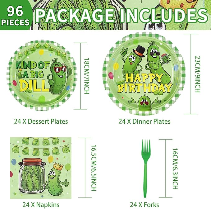 96Pcs Pickle Birthday Party Decorations Kind of a Big Dill Pickle Plates and Napkins Sets Pickle Baby Shower Party Decorations Favors for Kids Funny Cute Dill Cucumber Theme Party Supplies Serves 24