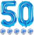 40 Inch Number 50 Foil Balloons Set, Blue 50th Birthday Balloons with Blue Confetti Balloons, Giant Number 5 and 0 Helium Balloons Self Inflating for Men Women 5th Anniversary Party Decorations