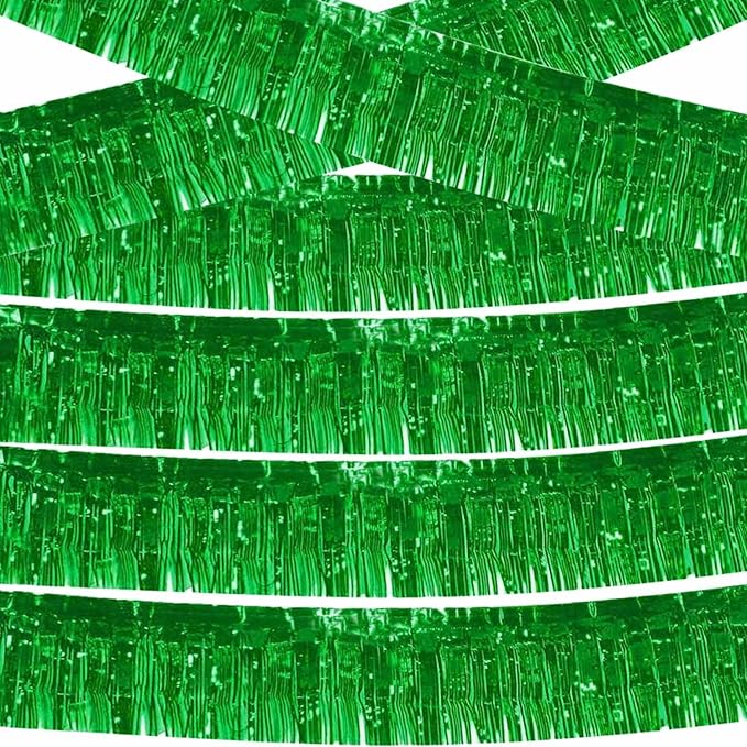Green Foil Fringe Garland 6Pcs 10 Feet Metallic Tinsel Hanging Curtain Glitter Backdrop Banner for Parade Floats Christmas Wedding Party Decorations