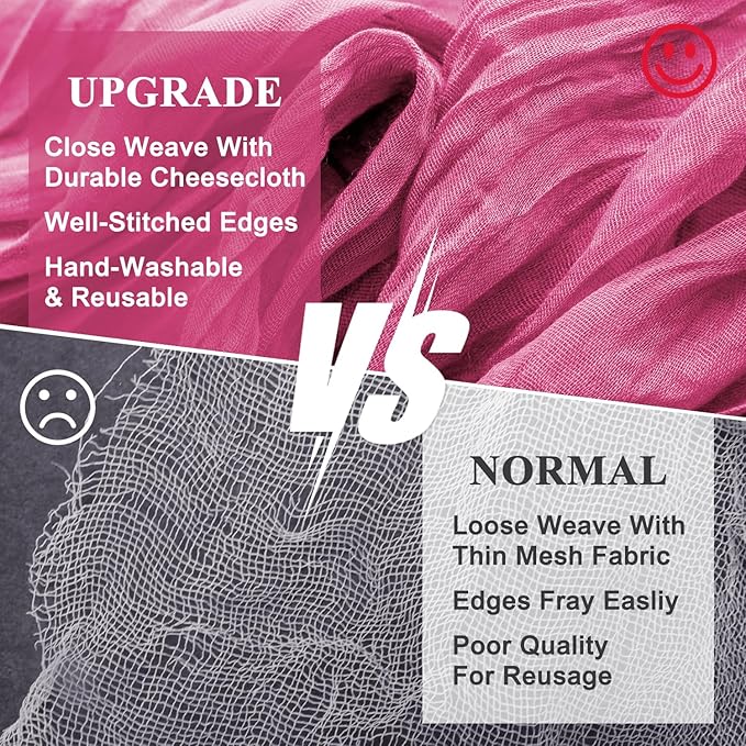 Wokceer Cheesecloth Table Runner 3Pack 10FT Deep Pink Boho Gauze Fall Thanksgiving Cheese Cloth Table Runner for Party Long Rustic Sheer Table Runners for Baby Bridal Shower Wedding Easter Table Decor