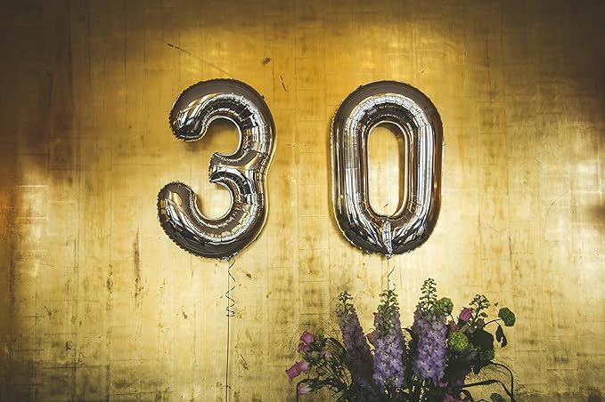 [10] 16" Number Silver Foil Balloons 0-9 set, Mylar Aluminum Hanging Numbers for Graduation Birthday Party Decorations Christmas New Year eve (10 Pcs)