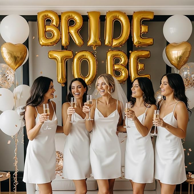 Gold Decorations pearl White balloons Bridal Veil BRIDE TO BE Balloons Sash with Diamond Ring Heart Champagne Balloons for Bachelorette Party Decor Bride To Be Bridal Showerr