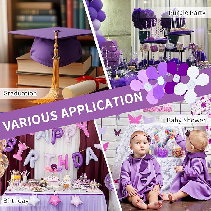 Purple Birthday Party-Decorations for Women - Purple White Lavender Party Decor Garland Paper Banner Streamers Baby Bridal Shower Graduation Wedding Engagement Bachelorette 4-Leaf Clover Garsellen