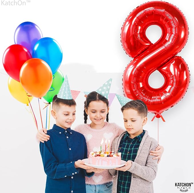 KatchOn, Giant, Red 8 Balloon Number - 40 Inch | Number 8 Balloon, 8th Birthday Decoration Boy | 8 Year Old Balloon, 8 Year Old Birthday Decorations | Number Balloons for Anniversary Decorations