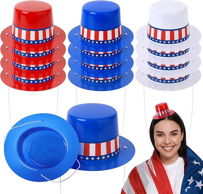 4th of July Patriotic Mini Top Hats, Red White Blue Mini Party Hats, Small Independence Day Top Hats for Memorial Day Decor