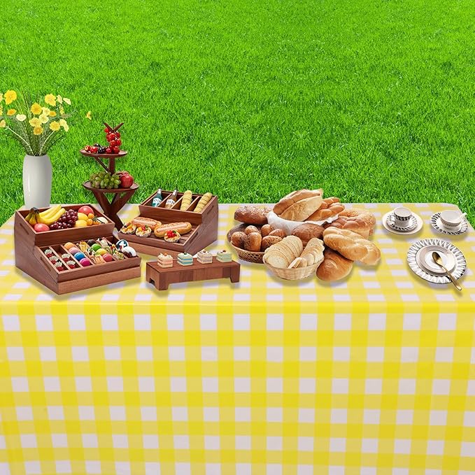 Kesfey 3 Packs Yellow Gingham Tablecloth 54 x 108 Inches Yellow and White Checkered Table Cloths Disposable Plastic Gingham Tablecovers Waterproof Rectangle Picnic Plaid Table Cover for Camping Party