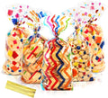 SOMIOCO Rainbow Cellophane Treat Bags Party Favor Bags 5x11 in 100 Pieces Plastic Candy Bags Gift Bags Goodie Bags with Twist Ties for Valentine, Birthday,Cookie Snack Packing Party Bags (4 Pattrerns)