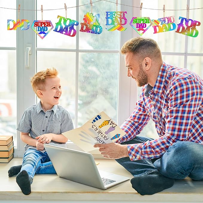 36PCS Wooden Father's Day Ornaments to Paint, 6 Styles Best DAD DIY Blank Unfinished Wood Cutouts Father's Day Gifts Ornament for Crafts Birthday Party Hanging Decorations Daddy