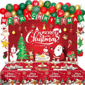 Christmas Party Decorations, Balloon Arch Garland Kit for Kids with Green Red Balloons, Merry Christmas Backdrop Banner Tablecloths Hanging Swirls Pendant for XMAS Decorations Supplies