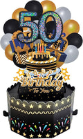 50th Birthday Cards 3D Popup Birthday Greeting Cards - Birthday Greeting Card for Men, Women, Mom and Dad with Blank Note and Envelope Included (Black Gold)