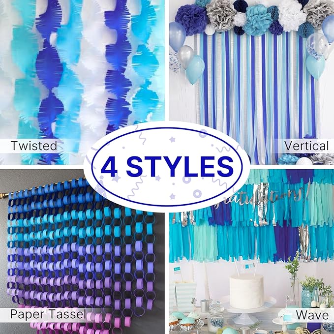 PartyWoo Blue Crepe Paper Streamers 10 Rolls 820 ft Pack of Royal Dark Blue Crepe Paper for Baby Shower Gender Reveal Graduation Birthday Party Decorations (1.8 Inch x 82 Ft/Roll), Blue-39