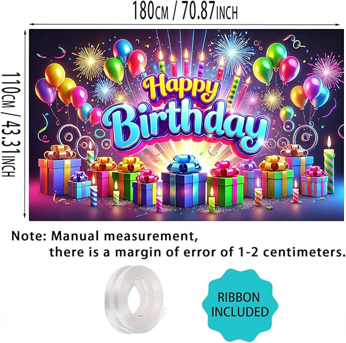 Nuxovilar Vibrant "Happy Birthday" Party Banner - Large 71"x43" Birthday Backdrop, Yard Sign, Colorful Decorations for All Ages, Indoor & Outdoor