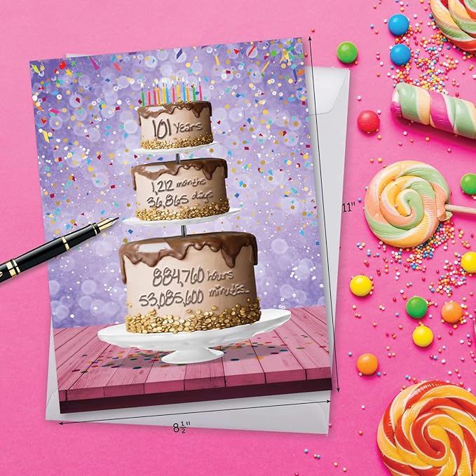 NobleWorks - Big Funny 101th Milestone Birthday Greeting Card 8.5 x 11 Inch with Envelope (1 Pack) Large Jumbo 101 Year Time Count J2774MBG