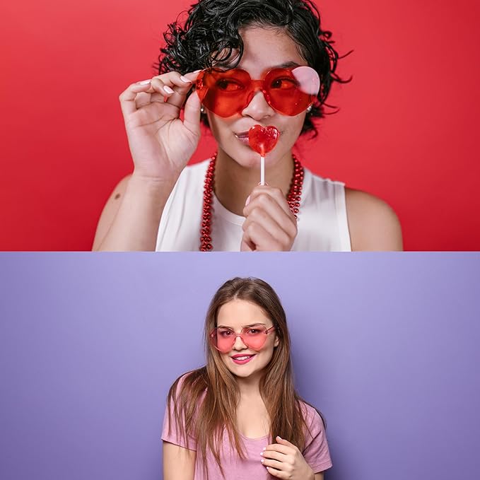 4E's Novelty 2 Pack Heart Shaped Sunglasses for Women - Trendy Glasses for Valentines, Mardi Gras, Men Party Outfit Accessory