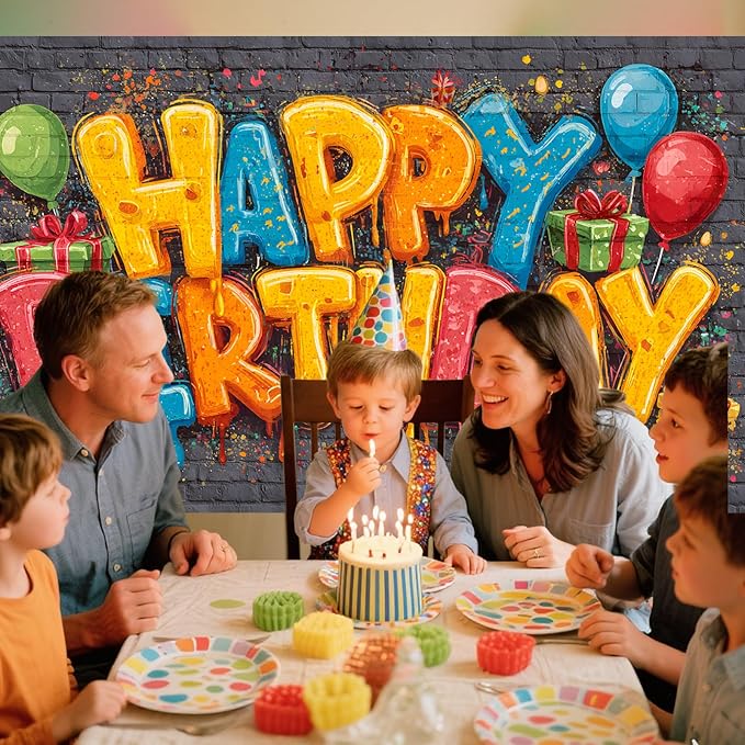 Nuxovilar Happy Birthday Yard Banner - 71x43 inches, Graffiti-Inspired Design Decorations Large Happy Birthday Banner Outdoor & Indoor Backdrop