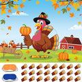 Pin The Tail on The Turkey Party Game with 24 PCS Tails for Kids Thanksgiving Fall Family School Games Activities