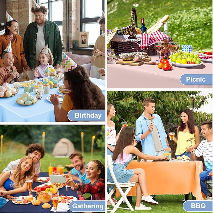 3 Pack Plastic Light Blue Tablecloth, 54 X 108Inch Disposable Baby Blue Scalloped Dessert Tablecoth for Rectangle Table Waterproof Spring Table Cover for BBQ Picnic Wedding Birthday Baby Shower Decor