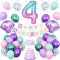 4th Mermaid Birthday Decoration for Girls,Pink Purple Green 4th Birthday Balloon Number 4 Seashell Foil Balloons Banner Mermaid Sea Party Decor Supplies for 4 Year Old