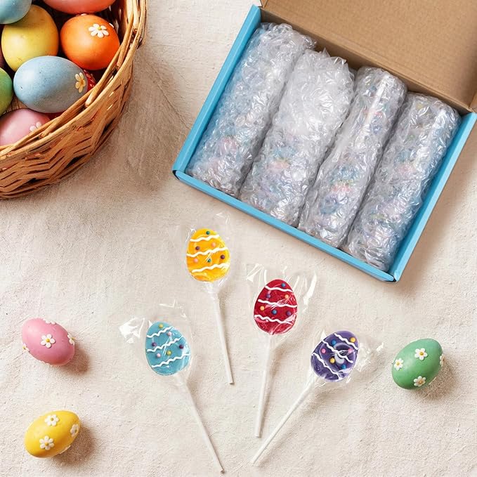 Easter Eggs Lollipops with Natural Colors – 24 Count, Individually Wrapped Candy Pops, Egg Shaped Lollipops For Baskets, Egg Hunt Party Favors, Easter Classroom Treats, And Spring Candy For Kids.