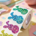 500 PCS Bling Sparkly Easter Bunny Stickers - 1.5'' x 0.8'' Large, 1 Roll of 5 Colors | Easter Basket Essentials Stuff, Waterproof Self-Adhesive Rabbit Stickers for Holiday Cards Boxes Seal Envelopes