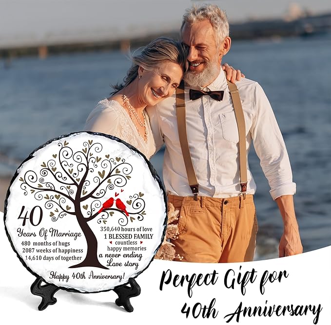 Ruby Couple Slate Plate - 40th Anniversary Wedding Gifts for Parents Couple - 40th Anniversary Unique Gift Ideas - 40 Years of Marriage Decoration, Plaque, Keepsake