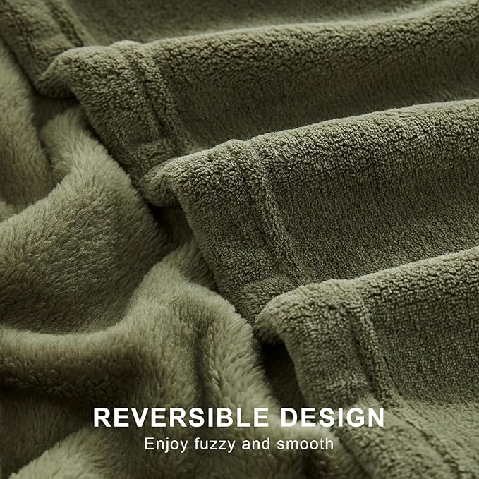 Hansleep Fleece Moss Green Queen Blanket, Super Soft Flannel Fuzzy Plush Cozy Blanket for All Seasons, Moss Green, Queen 90x90 Inches