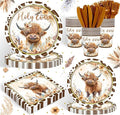 120PCS Boho Highland Cow Party Supplies for Boys girls Holy Cow Highland Themed Baby Shower Birthday Party Decorations Tableware Set Plates Napkins Cups Set for 20 Guests
