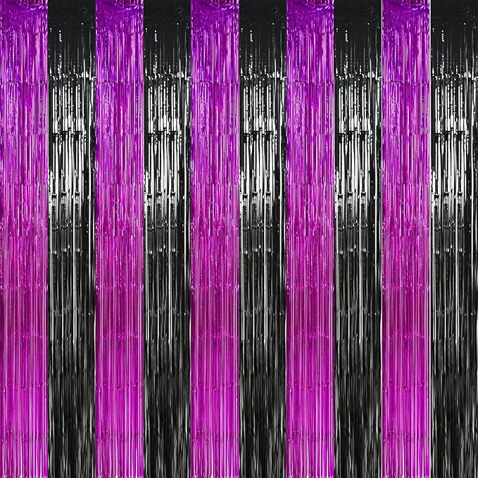 TONIFUL Black Hot Pink Door Streamers,Black and Pink Photo Booth Backdrop Metallic Streamers Foil Fringe Curtain for Birthday,New Year,Graduation,Grad,Baby Shower Party Streamers Decoration