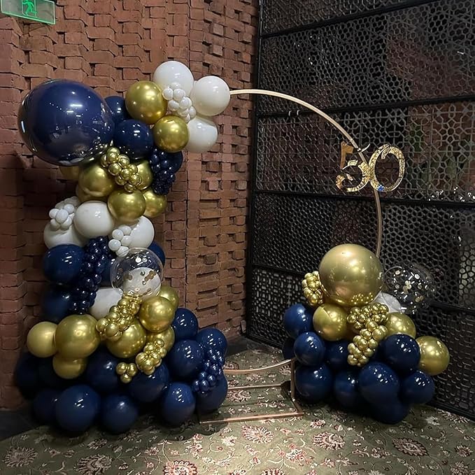 Blue and Gold Balloon Arch Kit, 188Pcs Gold Star Balloons with Navy Blue and Gold White Latex Balloon Garland kit, Different Size Balloons for Anniversary Wedding New Year Birthday Decorations
