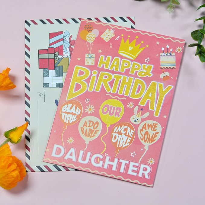 Daughter Birthday Card, Birthday Card for Daughter with Seal and Envelope, Daughters Cards from Mom, Dad, Parents