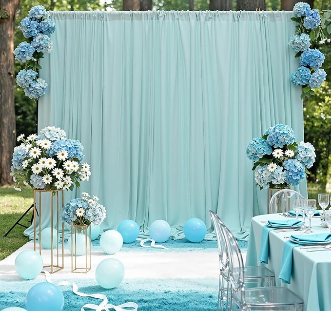 MEETSKY Light Green Backdrop for Parties Wedding Cyan Backdrop Curtains Rod Pocket Drapes Fabric Decoration for Grils Birthday Backdrops Party Baby Shower Photoshoot,5ft x 10ft,2 Panels