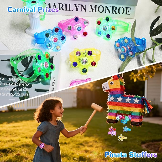 32 Pack LED Light Up Fidget Spinner Bracelets Party Favors for Kids 4-8 8-12, Glow in The Dark Party Supplies, Birthday Gifts, Treasure Box Toys, Goodie Bags Stuffers for Kids