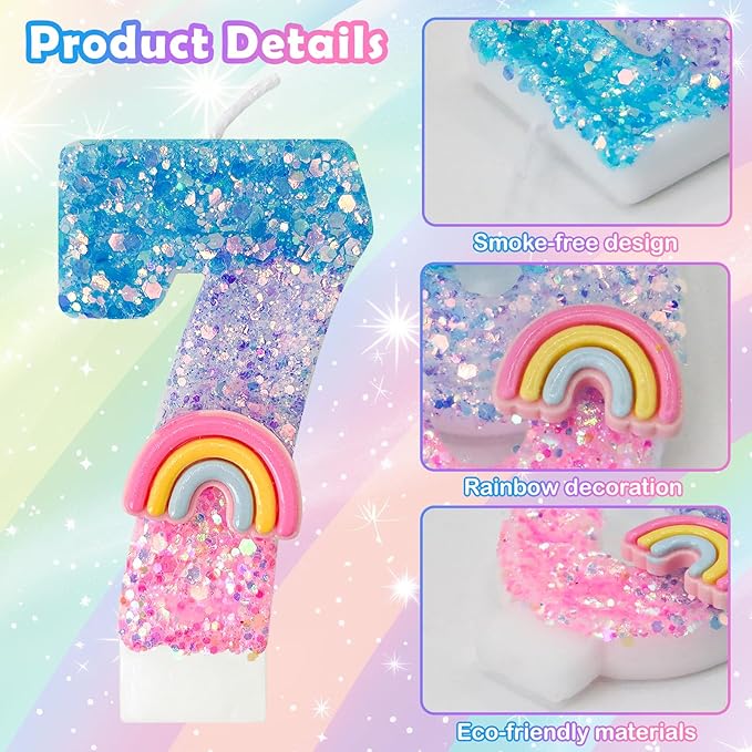 Rainbow Birthday Number Candles, Number 7 Candles, Cupcake Decorations, Macaron Birthday Cake Decorations, Cartoon Theme Party Supplies (Number 7)
