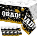 12Pack Graduation Tablecloth Party Decorations, Class of 2026 Congrats Grad Plastic Tablecover Party Supplies, Black and Gold Rectangle Graduation Table Decor for College High School Party, 54x108Inch