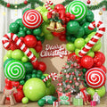 Christmas Balloon Arch, Red Green Xmas Balloon Garland Kit with Foil Candy Cane Lollipop Swirl Candy Balloons, Red Dark Lime Green Balloons for Merry Christmas Party New Year Holiday Birthday Decor