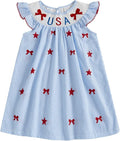 MoZiKQin 4th of July Baby Girl Outfit Toddler USA Dress Ruffle Sleeve American Flag Smocked Dresses Fourth of July Outfit