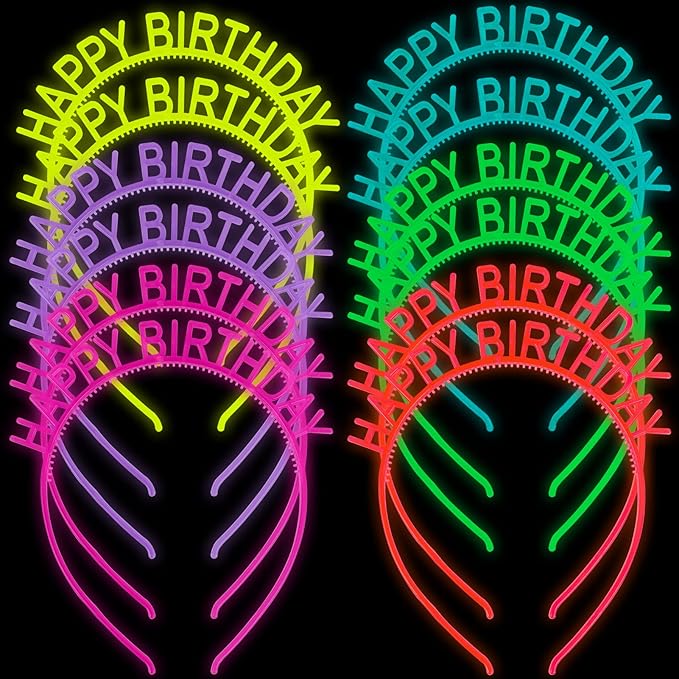 ZIRICHER 12PCS Birthday Girls Headbands, Luminous Birthday Crowns For Women Glow In The Dark Kids Headbands Kids Party