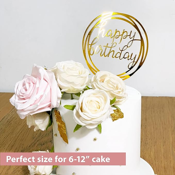 6-Pack Gold Cake Topper Set, Double-Sided Glitter, Acrylic Happy Birthday Cupcake Toppers, Birthday Decorations for Children or Adults.