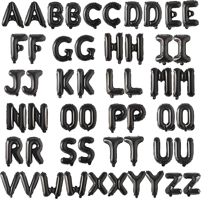 52 Pcs 2 Sets of 16 Inch “A-Z” Letter Balloons Set – Complete Alphabet Mylar Foil Balloons (Each Letter Includes 2 Balloons) for Birthday, Graduations, New Year, and Party Decorations (Black)