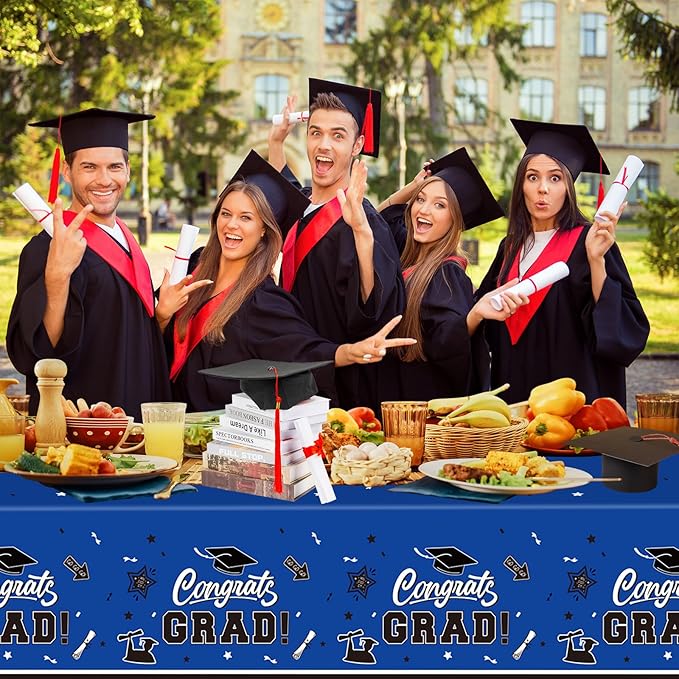2 Pack Graduation Tablecloth - Congrats Grad Table Cloths, Plastic Disposable Rectangle Blue Class of 2026 Table Cover for Graduation Tables Decorations Party Decor Supplies Favors,108 x 54 Inch