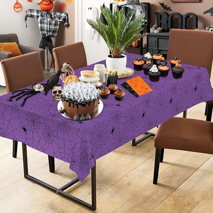 3 Pcs Halloween Tablecloth - Multicolor Spider Web Table Cloths, Disposable Rectangle Plastic Spiderweb Table Cover for Halloween Party Decorations Supplies Favors Tables Decor, 108 x 54 Inch